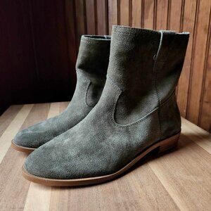 REBECCA MINKOFF Chasidy Olive Green Suede Short Flat Ankle Boots - Size 6 - NWOT